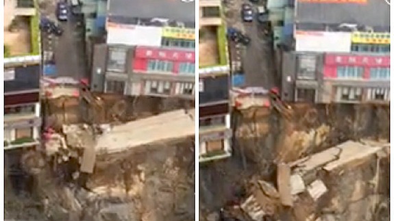 Watch the ground fall away as massive sinkhole opens in China