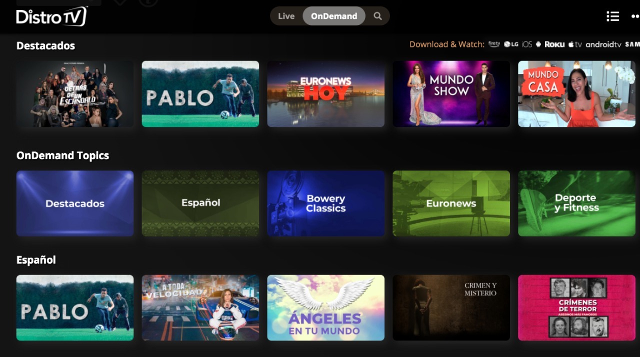 DistroTV lanza el paquete de canales gratuitos Distro TV Español